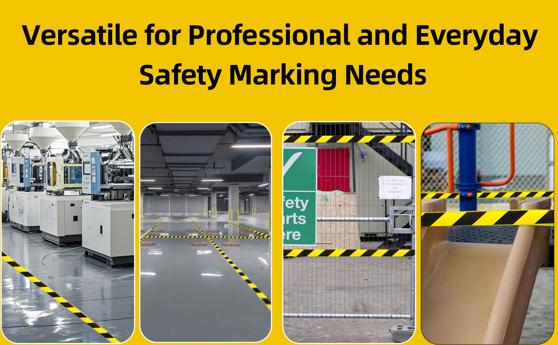 Black Yellow Duct Tape, 2 in x 120 ft, High Visibility