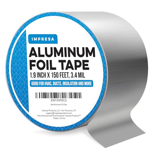 Impresa Aluminum Foil Duct Tape - 1.9 in x 150 ft (50 yd), Silver - Heat Transfer up to 220°F - Foil Tape for HVAC & Ductwork Sealing