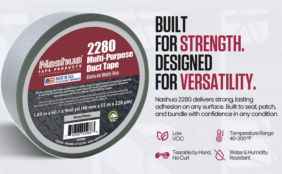 Nashua 2280 Olive Drab Green Duct Tape, All Purpose, Water Resistant, 1.89 Inch x 60 yds, 1 Roll