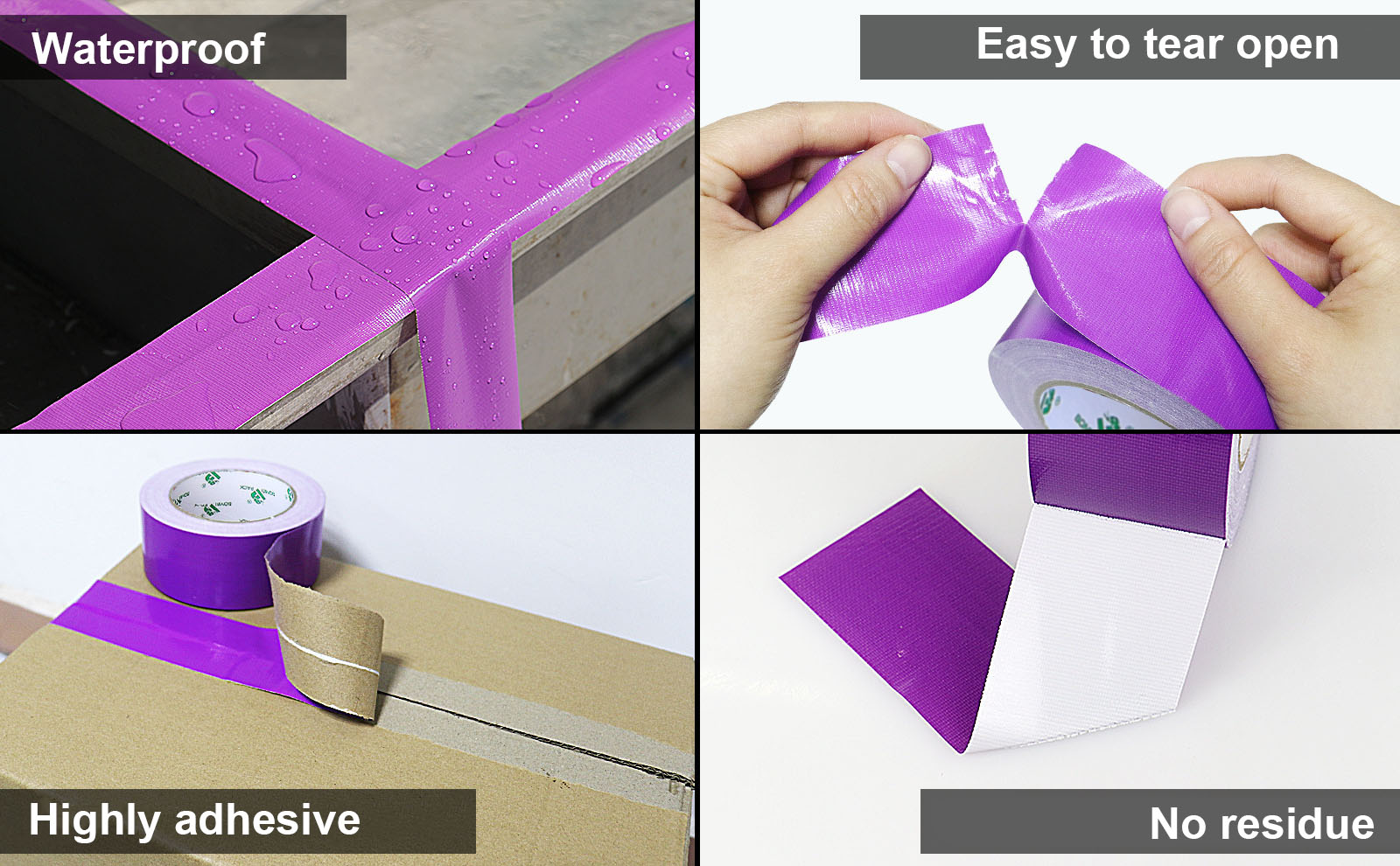 BOMEI PACK 2-Pack Purple Heavy Duty Duct Tape Strong Adhesive, 2 Inch x 35Yd Duct Heavy Duty Waterproof All Weather Duct Tape No Residue Sealing for Indoor&Outdoor Repair