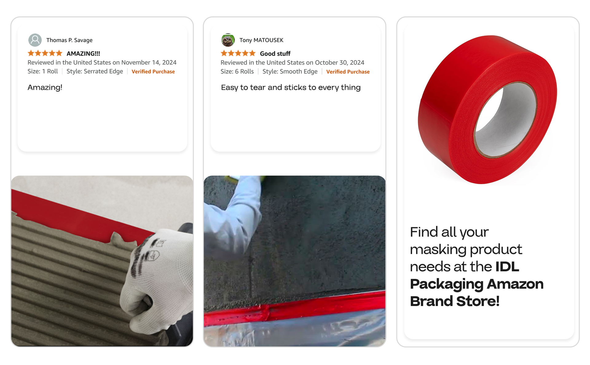 IDL Packaging 2" x 60 Yards Red Stucco Tape, 3 Rolls, Heavy-Duty, Smooth Edge - 60 Days Long-Lasting Bond, Leave No Traces - UV Resistant, Waterproof - Masking or Plastering Jobs