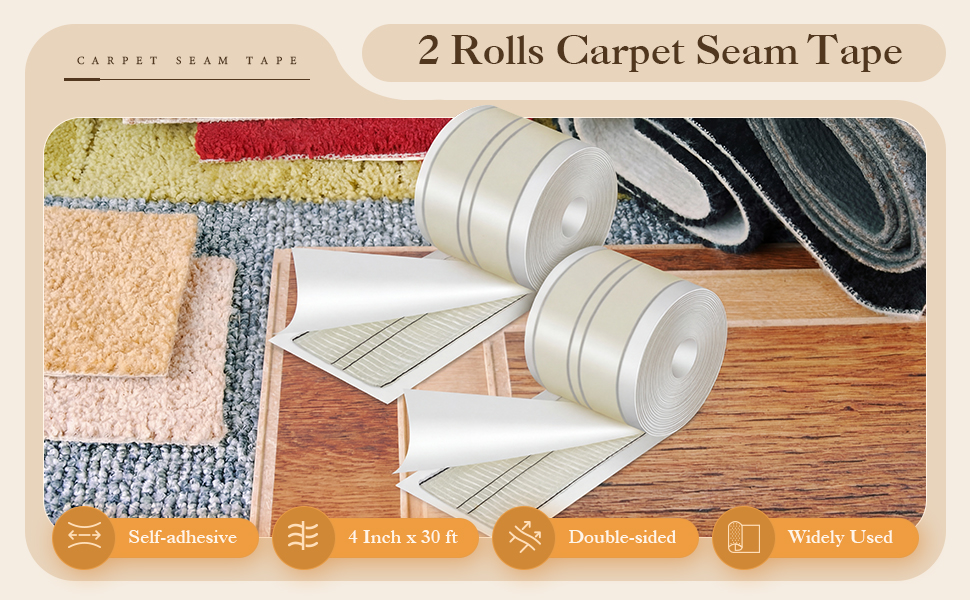 Frienda 2 Pcs Carpet Seam Tape 4 Inch x 30 ft Roll Double Sided Rug Tape no Iron Required for DIY Carpet Joining, Tapestries, Floor Leather