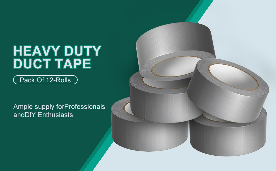 AISIMEE12-Pack Heavy Duty Duct Tape, 9 Mil Thick, 1.88” x 30 Yards, Waterproof & Residue-Free, Strong Adhesive for Indoor & Outdoor Repairs, All-Weather, Silver