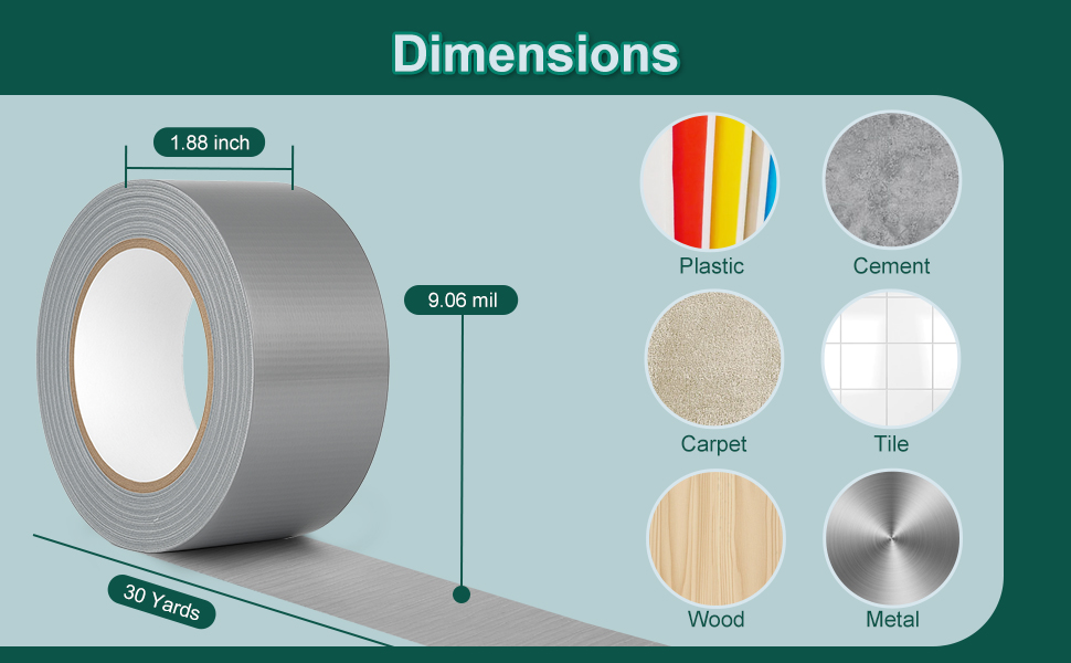 AISIMEE12-Pack Heavy Duty Duct Tape, 9 Mil Thick, 1.88” x 30 Yards, Waterproof & Residue-Free, Strong Adhesive for Indoor & Outdoor Repairs, All-Weather, Silver
