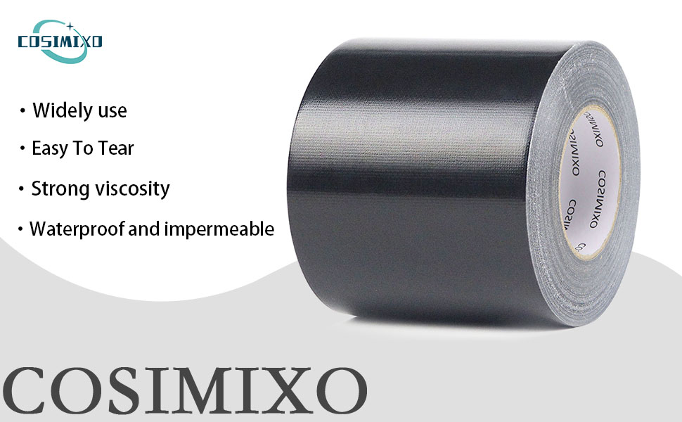 COSIMIXO 1-Pack Black Heavy Duty Wide Duct Tape, 4 inches x 55 Yards, Strong, Flexible, No Residue, All-Weather and Tear by Hand - Bulk Value for Repairs, Industrial, Professional Use