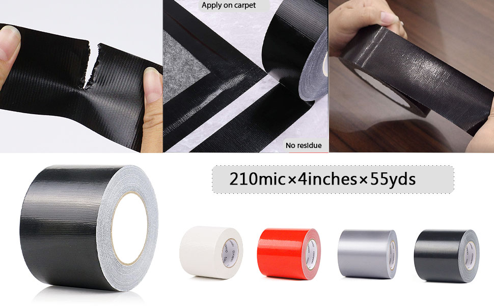 COSIMIXO 1-Pack Black Heavy Duty Wide Duct Tape, 4 inches x 55 Yards, Strong, Flexible, No Residue, All-Weather and Tear by Hand - Bulk Value for Repairs, Industrial, Professional Use