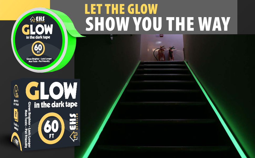 1 Inch x 60 FT Glow in The Dark Tape – Pack of 2 Rolls – Bright Rechargeable Fluorescent Glow Tape – Luminous Tape for Outdoors & Indoors –Glow Tape– Tape for Home Decoration & Markings
