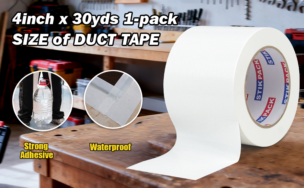 Wide Duct Tape 4 inch, Industrial Grade White Duct Tape 4 inches x 30 Yards (90 ft), 9 Mil Heavy-Duty, Waterproof, UV Resistant for Crafts & Home Improvement