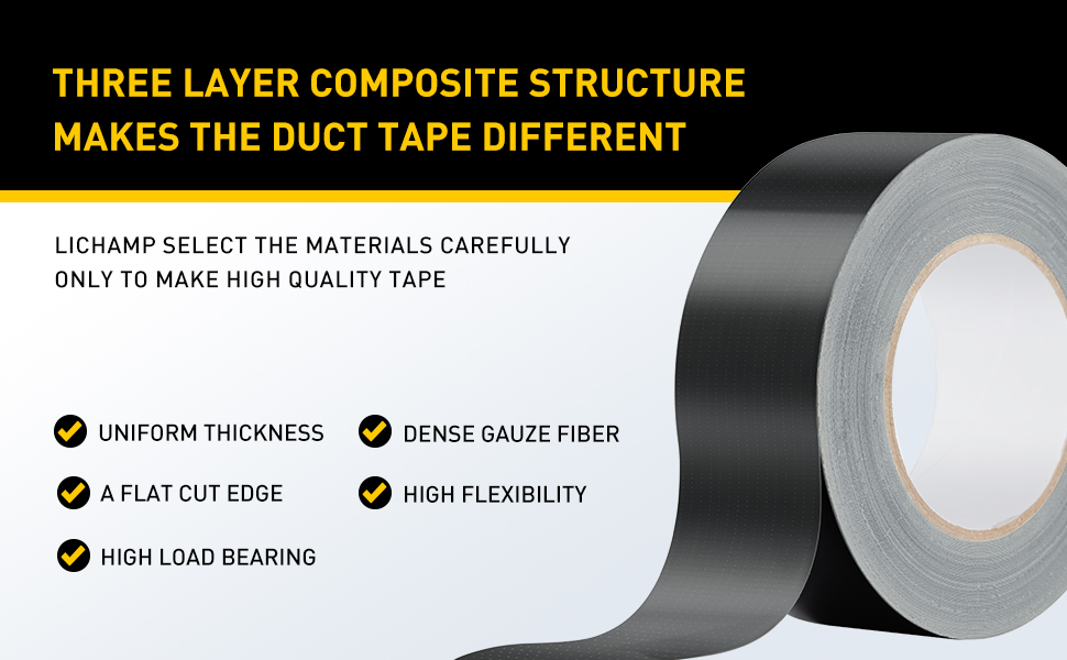 Lichamp 6 Rolls Heavy Duty Black Duct Tapes, 2 Inches x 25 Yards, 17 mil