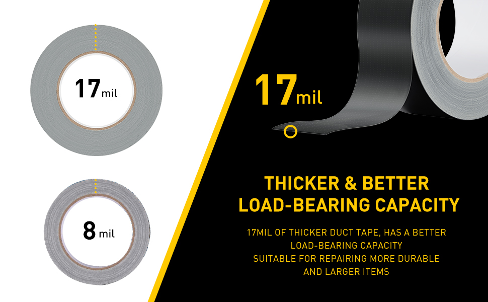 Lichamp 6 Rolls Heavy Duty Black Duct Tapes, 2 Inches x 25 Yards, 17 mil
