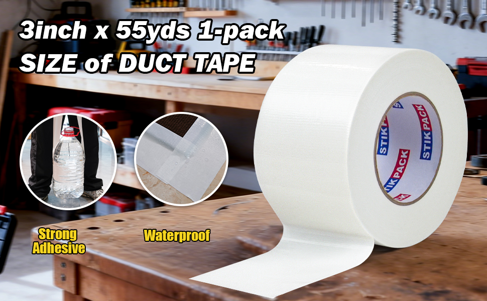 Wide Duct Tape 3 inch, Industrial Grade White Duct Tape 3 inches x 55 Yards (165 ft), 9 Mil Heavy-Duty, Strong, Waterproof, UV Resistant for Crafts & Home Improvement