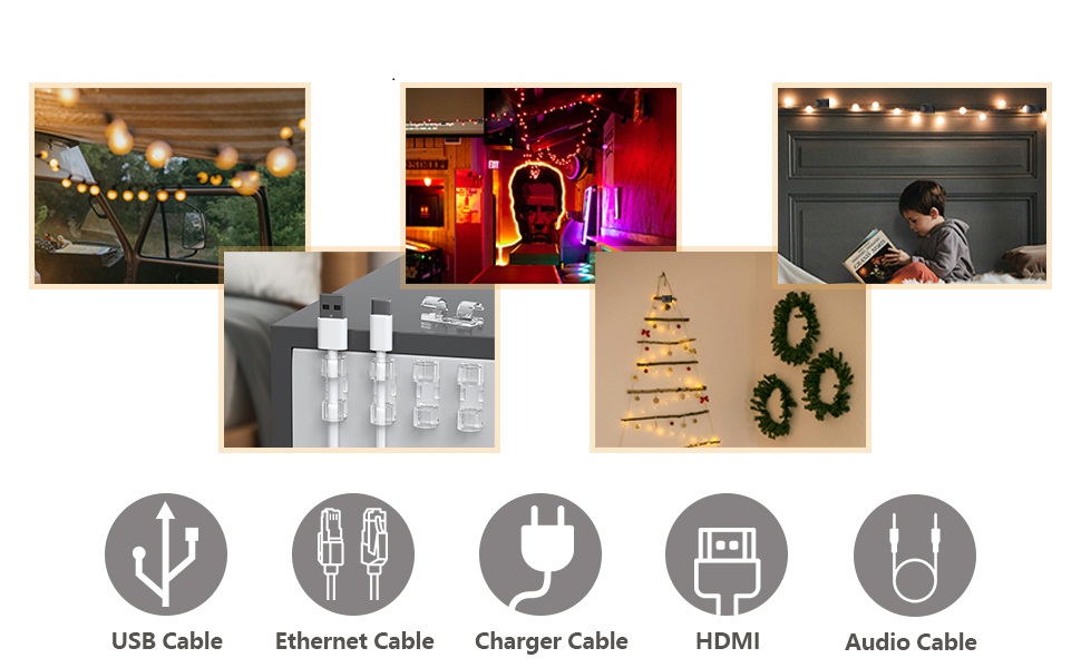 Self Adhesive Cable Tidy Wire Clips, 40 Pcs Cable Management Wall Cable Clips, Strong Viscous Transparent Cable Organizers for Home, Office, Car, Decoration Hanging, Fairy Light, Etc.