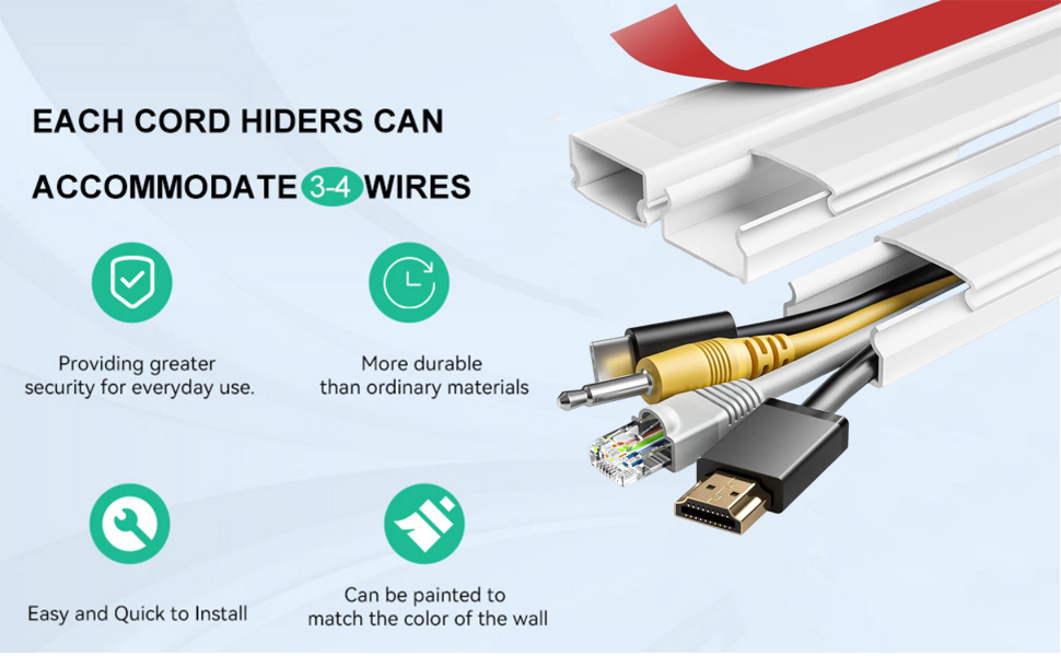 Serplex® 3Pcs 15.7in Connectable Cord Hider One-Cord Cord Covers for Wall