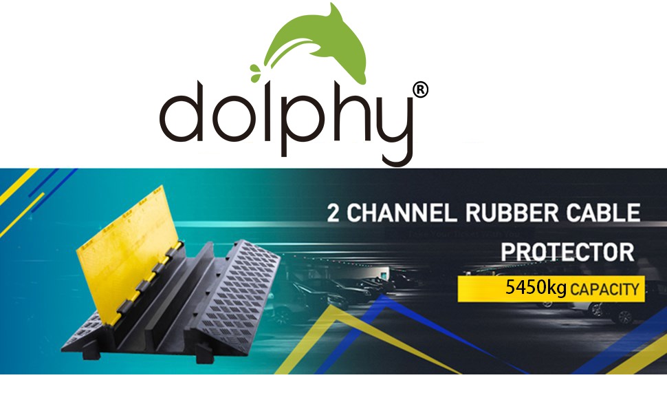 Dolphy Rubber Cable Protectors, 2 Channel Hose Cable Protector Ramp Heavy Duty Traffic Speed Bump Hose Cord Protective Cover Ramps with Yellow Flip-Open Top Cover, 5450kg Load Capacity
