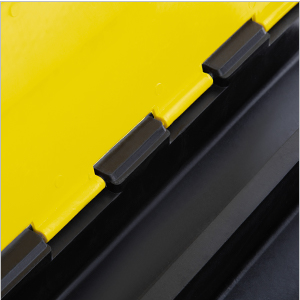 Dolphy Rubber Cable Protectors, 2 Channel Hose Cable Protector Ramp Heavy Duty Traffic Speed Bump Hose Cord Protective Cover Ramps with Yellow Flip-Open Top Cover, 5450kg Load Capacity