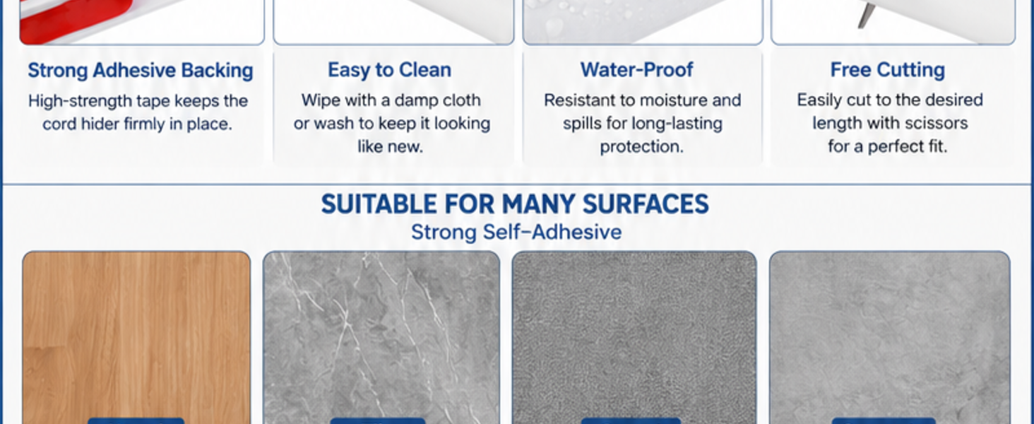 Herrlich Homes 9.9 ft Self Adhesive PVC Cord Cover for Floor | Cuttable Soft PVC Floor Cord Hider | Flexible | for Home, Office | 9.9 ft