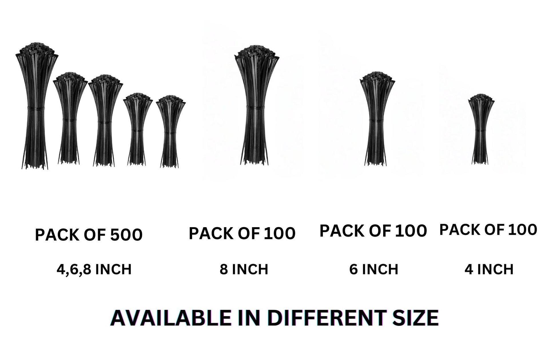 Hian 8-Inch Black Zip Ties – 100-Pack, UV Resistant, 50lb Tensile Strength, Self-locking Plastic for Indoor and Outdoor Use (Black 200mm x 3.6mm)