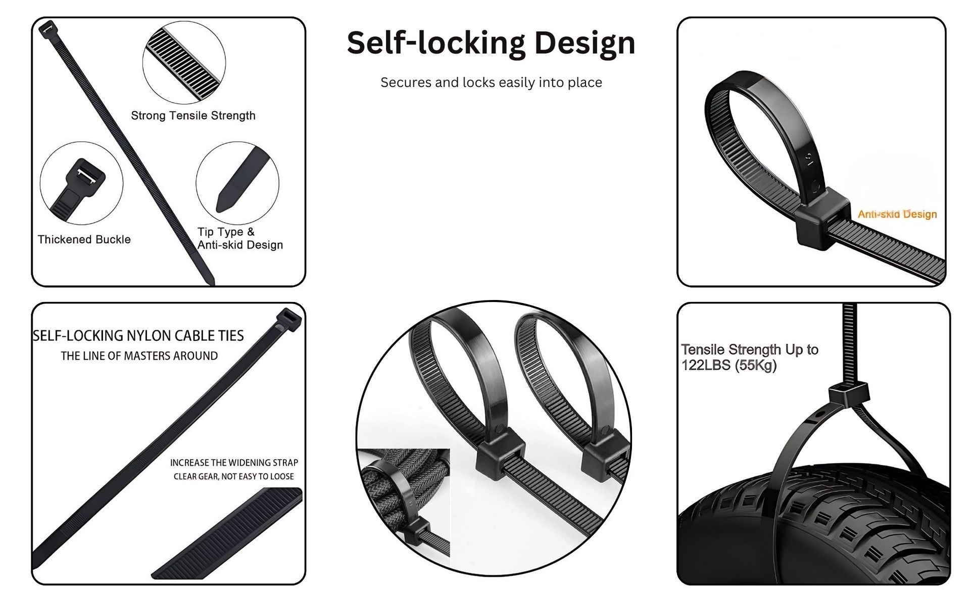 Hian 8-Inch Black Zip Ties – 100-Pack, UV Resistant, 50lb Tensile Strength, Self-locking Plastic for Indoor and Outdoor Use (Black 200mm x 3.6mm)