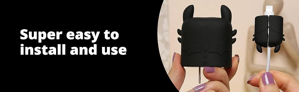 SKYCELL Charger Case Cover with Full Cable Protector 3D Cute Pattern Compatible for iPhone Charger Only 18W & 20W iPhone 16,iPhone 13,iPhone 15,iPhone 14 (Black Penguin)