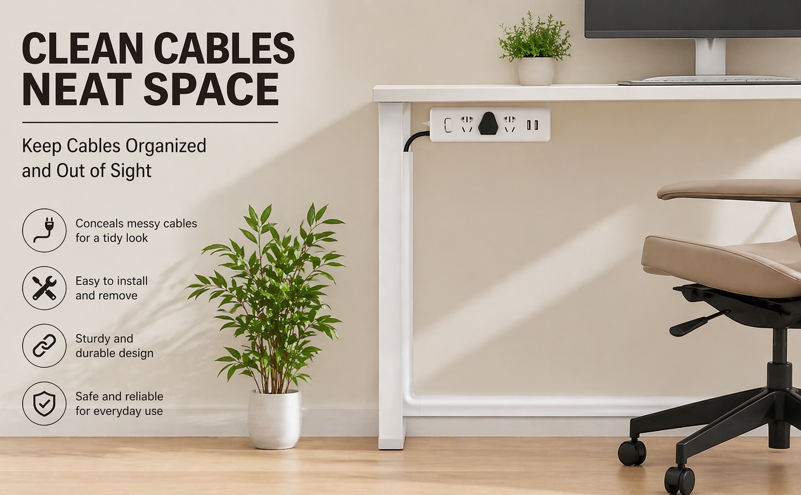 Floor Cord Cover PVC Cable Protector for Wires on Floor, Cord Hider for Extension Cables, Wire Cover for Cable Management, Wire Hider for Wall (1 Meter + 1 Meter)