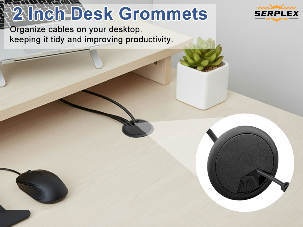 Serplex® 6Pcs Desk Grommets 2 Inch (50 mm) Desk Hole Cover for Cables, ABS