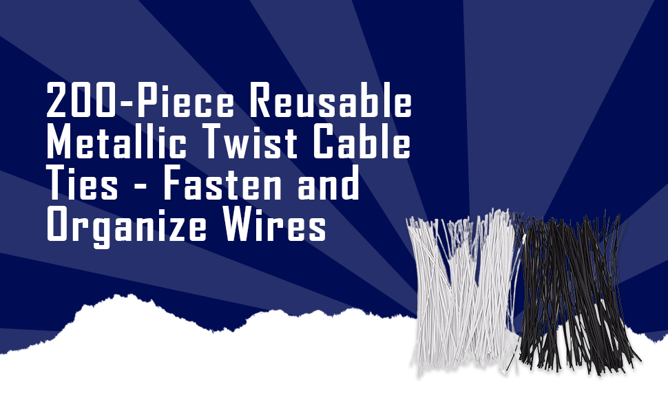 HAKUHO 200-Piece Reusable Metallic Twist Cable Ties - Fasten and Organize Wires with Ease (6 Inch, Black and White) - Durable Cord Management Solution