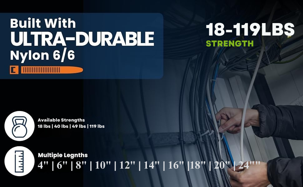 Hi-Plasst 16 Inch Cable Ties (400mm x 4.8mm) – Durable Nylon Zip Ties for Industrial, Home, and Garden – 100 Pcs