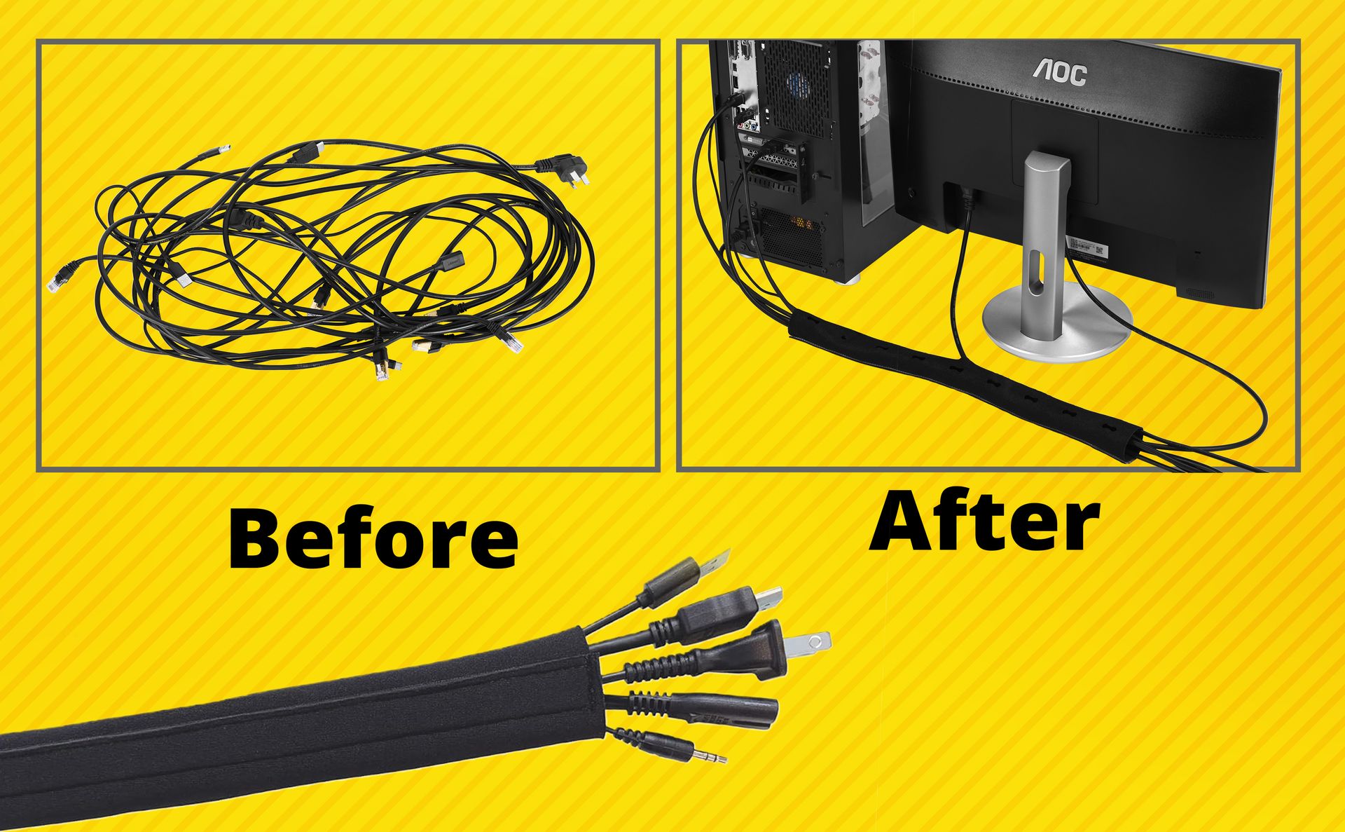 FLORICAN Cable Organiser Manager Cord Management System Sleeve for TV, Computer, Home Theatre, Speaker, Hdmi, Cables with Zipper (19 Inch / 48Cm) (Pack of 1)
