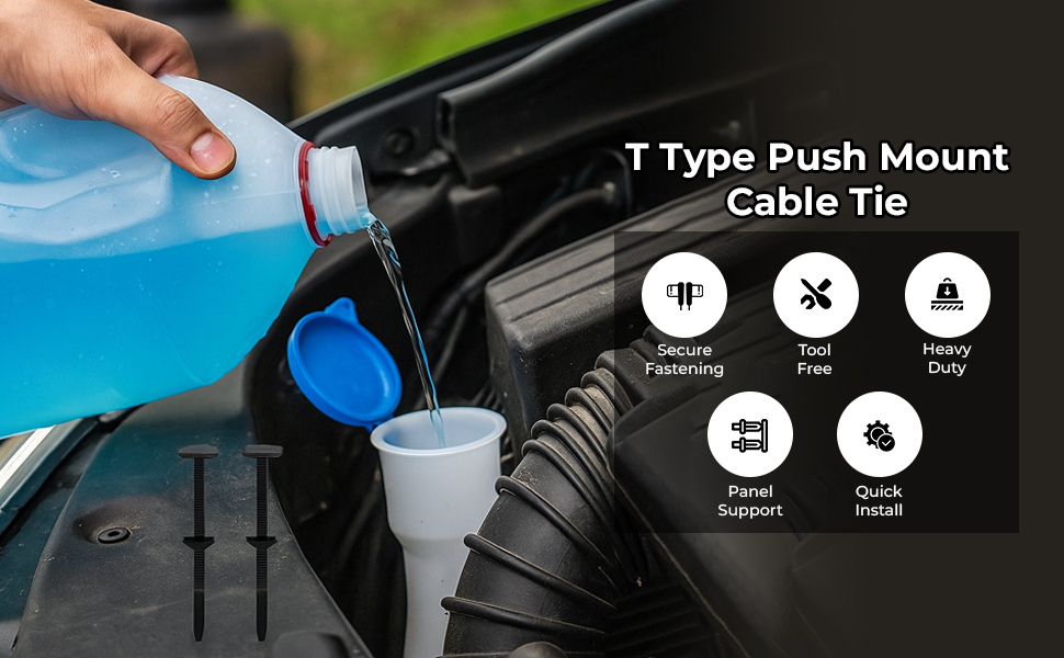 STHIRA 50Pcs Nylon T-Type Push Mount Cable Ties for Automotive Panels