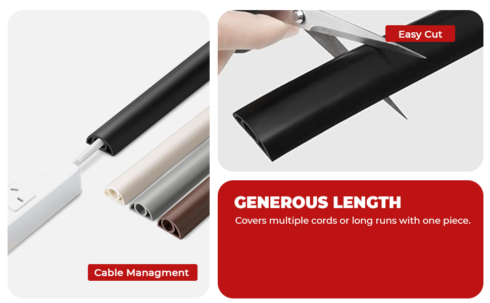 Serplex® PVC Cord Cover 6.6ft Self Adhesive Floor Cord Hider Cord Guider