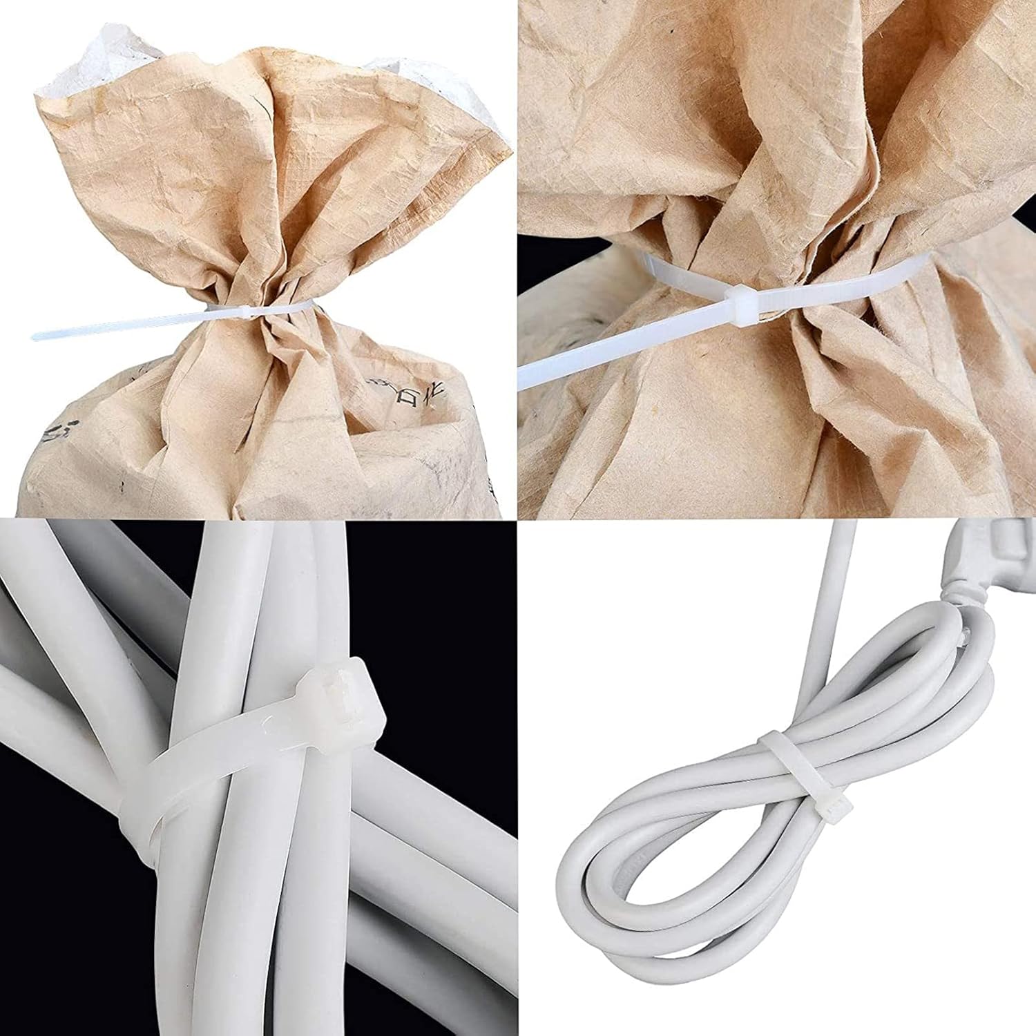 (6 Inch + 8 Inch + 10 Inch, 100 Pcs Each, Total 300 Pcs) White Nylon Cable Tie Combo Pack – Flexible Self Locking Zip Ties for Wire Management, Electrical & DIY Use