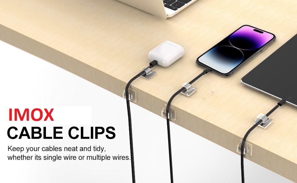 IMOX Mini Adhesive Cable Clips - Upgraded Wall Wire Holders for Cable Management: Small Cord Clips for Wall, Under Desk, Diwali Lights, Car, Ethernet, Electric Wire Hook (Pack of 40)