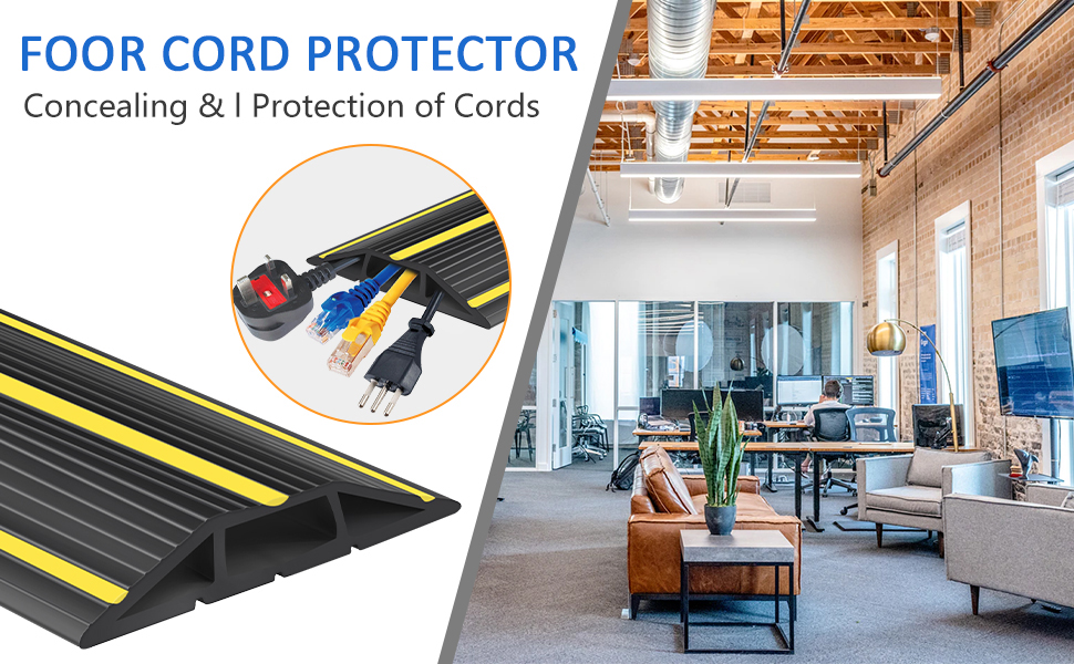 HASTHIP® 6.56ft Floor Cord Cover Protector PVC 3 Channels Contains Cords