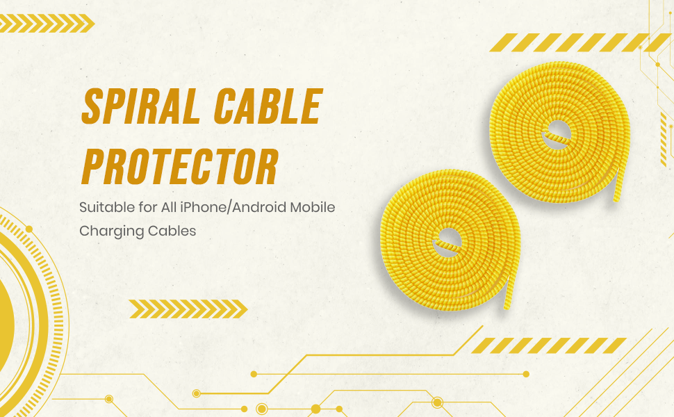 Florican Full Size 1.4 Meter (2 Pcs) Spiral Cable Protector Suitable for All iPhone/Android Mobile Charging Cables (Yellow)