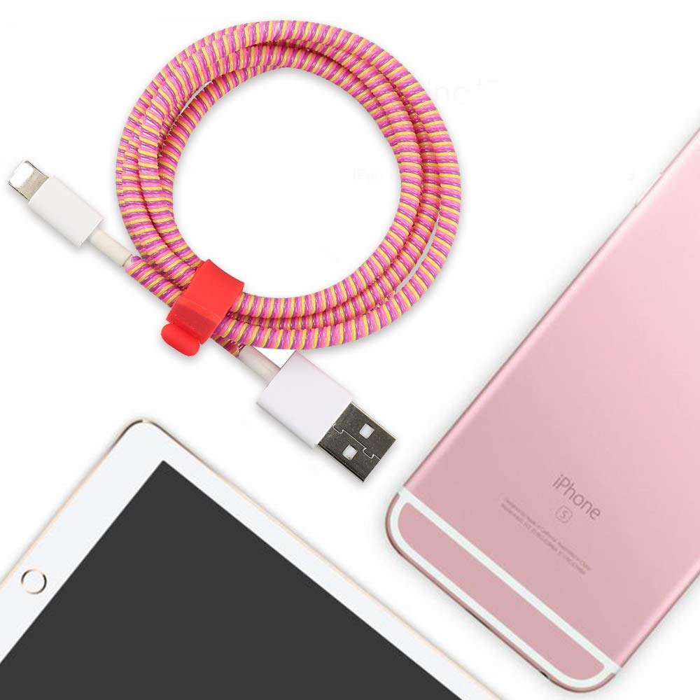 Spiral Triple Colors Cable Cord Protectors Winders for Mobile Phone Charging Cable Earphones (1.5 m) 2pcs