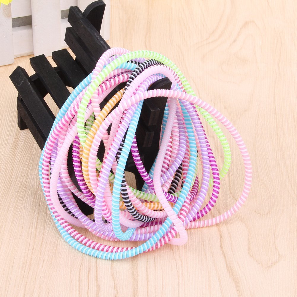 Spiral Triple Colors Cable Cord Protectors Winders for Mobile Phone Charging Cable Earphones (1.5 m) 2pcs