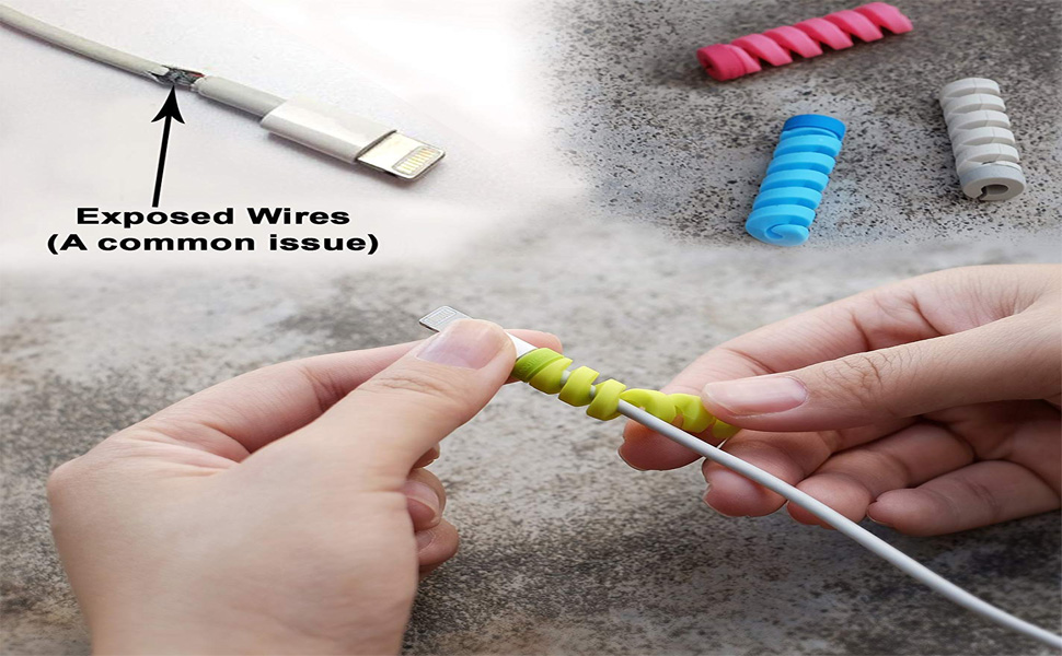 MorningVale Ultra Spiral Charger Cable Protector Data Cable Saver Charging Cord Protective Cable Cover Set of 2 (8 Pieces)