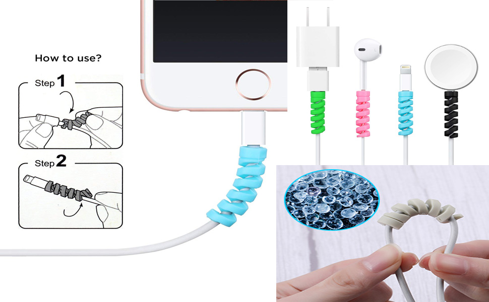 MorningVale Ultra Spiral Charger Cable Protector Data Cable Saver Charging Cord Protective Cable Cover Set of 2 (8 Pieces)