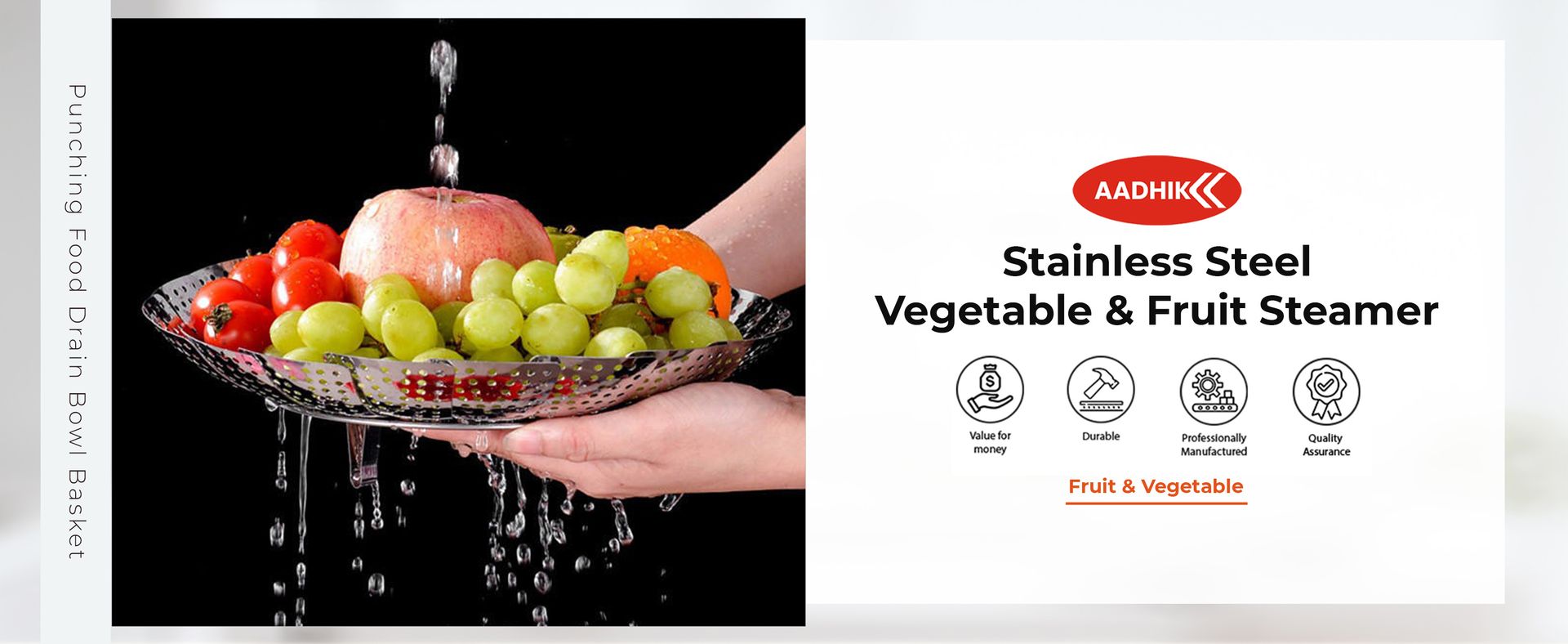 AADHIK Vegetable Steamer Basket Stainless Steel Vegetable Steamer for Cooking Vegetable & Fruits/Salad/Steaming with Insert for Pots, Crock, Pans Food Drain Bowl (Silver)