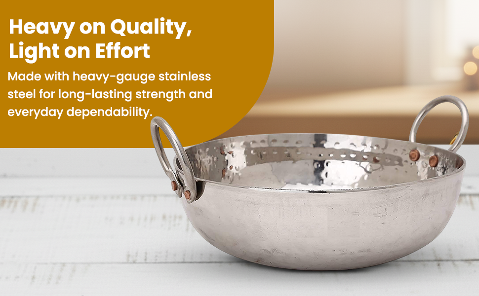 KC Sandwich Bottom Heavy Guage Stainless Steel Hammered Kadhai Cookware(1500 ML)