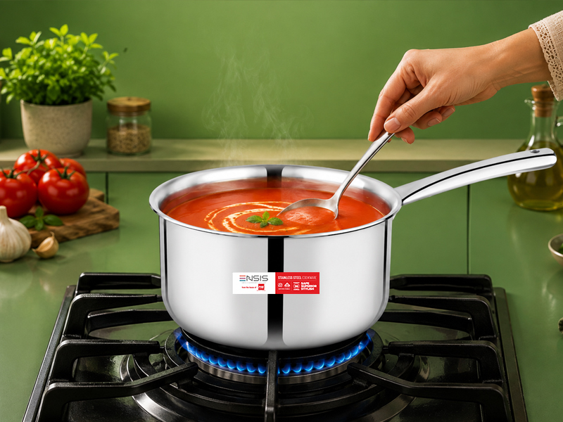 ENSIS triply Induction Sauce pan | Stainless Steel Triply Cookware | 1.5 Liter Tea Saucepan | 16 cm Sauce pan with lid - 5 Year Warranty | Steel Saucepan for Tea