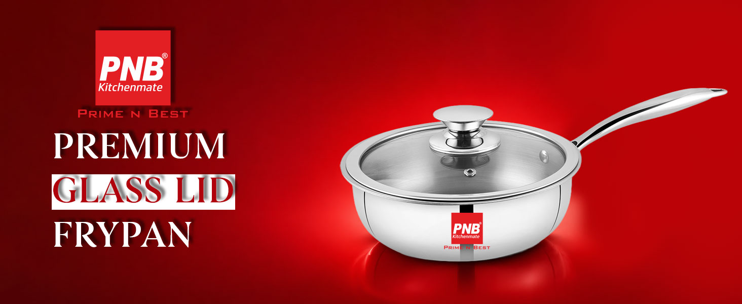 PNB Triply Stainless Steel Frypan with Tempered Glass Lid | 18 cm 1.5 Litre | 3-Ply Induction Gas Compatible | PFOA Free Healthy Cookware | 5 Year Warranty | Compact Frying Pan for 1-2 Person