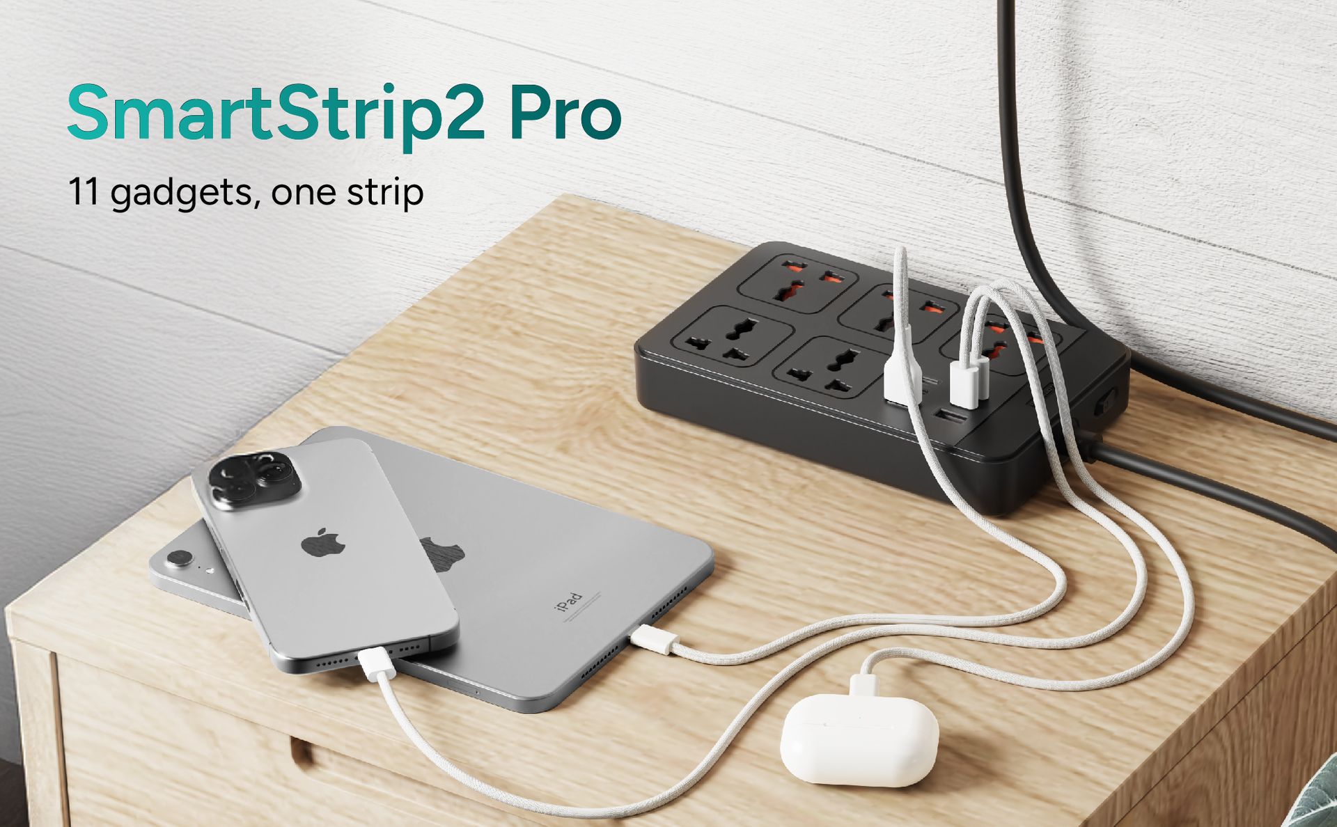 Ambrane Extension Board, 4 Type C, 2 USB, 5 International Power Sockets, 2500W Output, Long Cable, Wall Mount Option, Supports Laptop Charging for Office, Home Appliances (SmartStrip 2 Pro, Black)