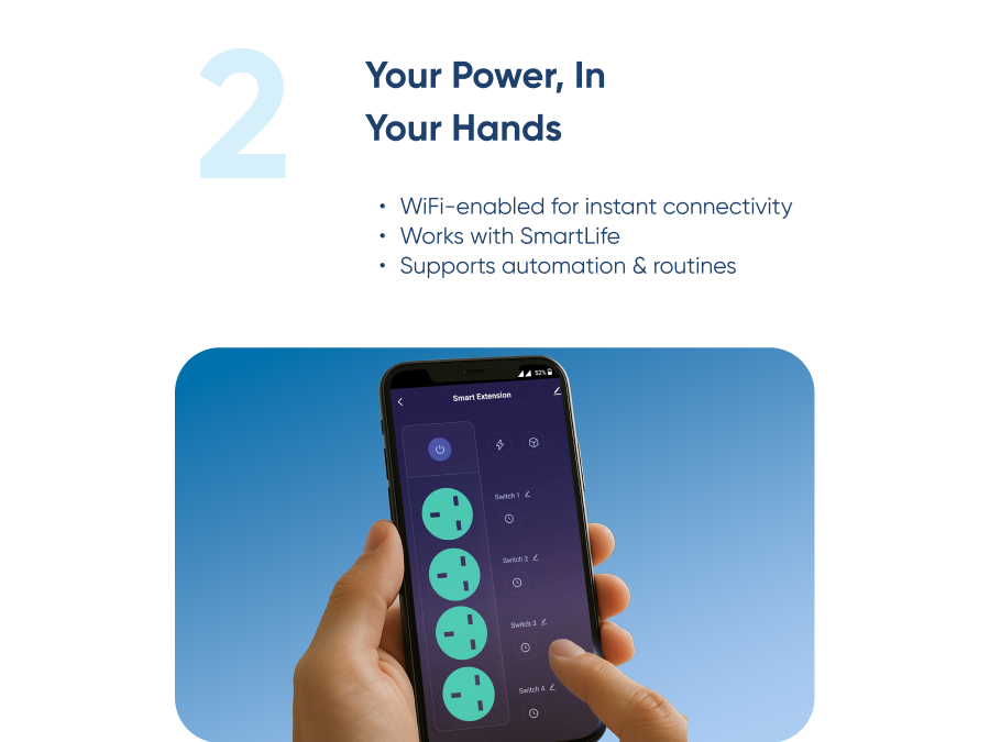 AZIOT 4 Socket Smart Extension - WiFi/Bluetooth, Power Monitoring, Individual Control, Made in India, Timer Function, Works with Home and Alexa