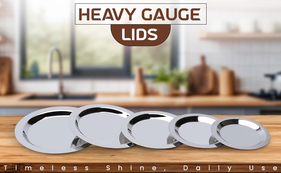 KC Stainless Steel Heavy Gauge Ciba/Lids/Tope/Cheeba Cover Set of 5 Pcs (14.5cm, 15.5cm, 16.5cm, 18.0cm, 19.0cm), Silver