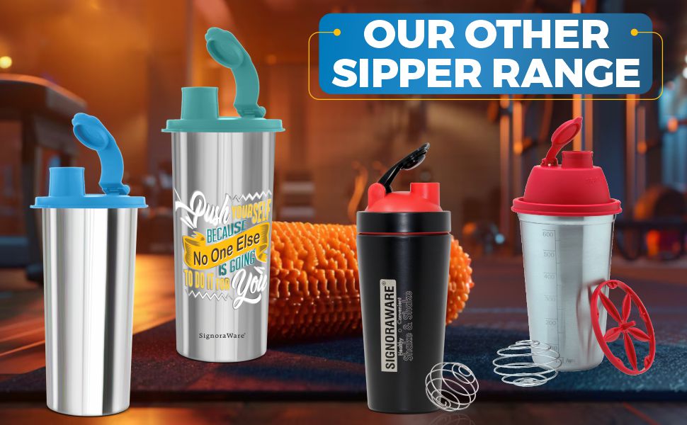 Signora Ware Sip Fast Stainless Steel Tumbler with 1 Straw and Two Lid | Leak-Proof | Reusable Straw | Lightweight and Portable | Non Toxic | Outdoor Activities | Smoothies & Shakes (420 Ml | E Blue)