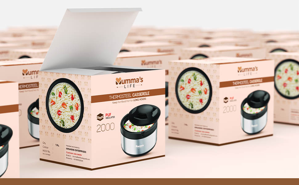 Mumma's LIFE Stainless Steel Thermoware Casserole with Lid for Roti/Chapati | Double Wall Insulated Hot Pot for Hot Meal/Chapati/Curry Set of 1 (1500ML), Silver