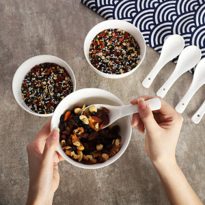 Ceramic Soup and Dessert Spoon, Microwave Safe - Pack of 6 (White) - 13 Cm