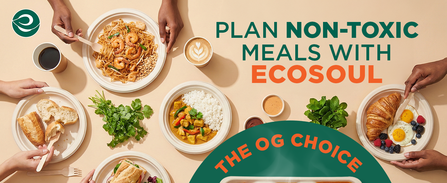 Eco Soul | 5 Compartment Bagasse Meal Tray | 11 Inch - Pack of 50 | Disposable Plates Big Size | Eco-Friendly, Durable & Leak-Proof | Great for Events, Caterers & Buffet