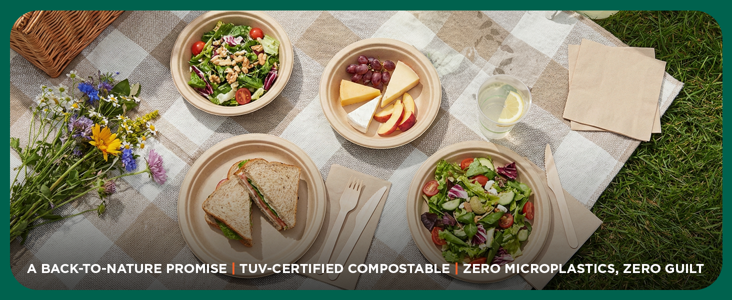 Eco Soul | 5 Compartment Bagasse Meal Tray | 11 Inch - Pack of 50 | Disposable Plates Big Size | Eco-Friendly, Durable & Leak-Proof | Great for Events, Caterers & Buffet